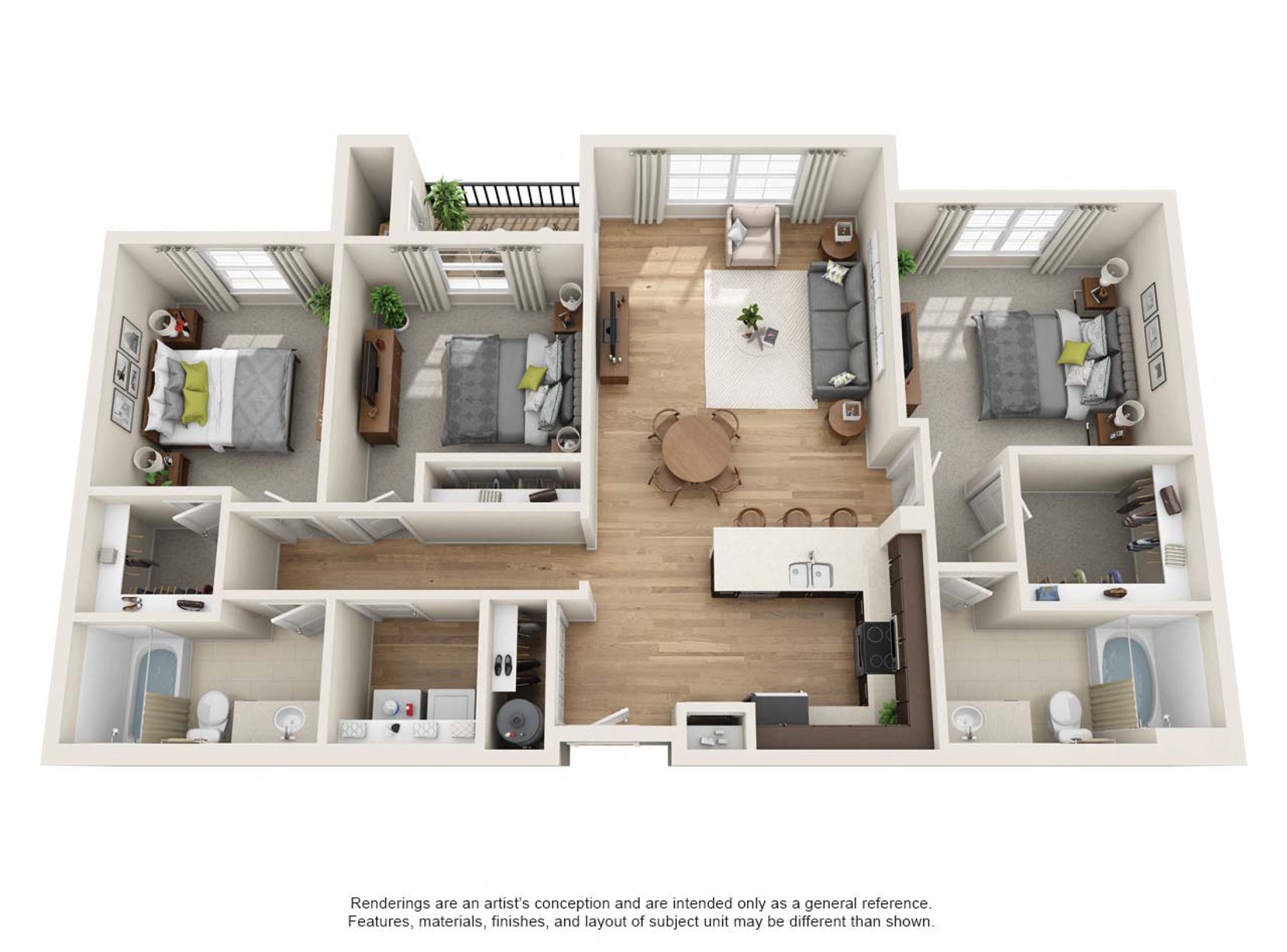 Floor plan for 3 beds, 2 baths, 1331 sqft
